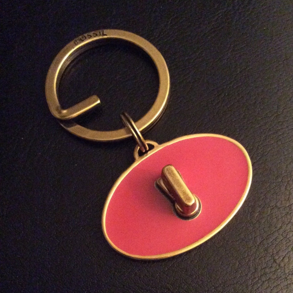 Fossil gold tone pink keychain bag charm - Picture 2 of 4